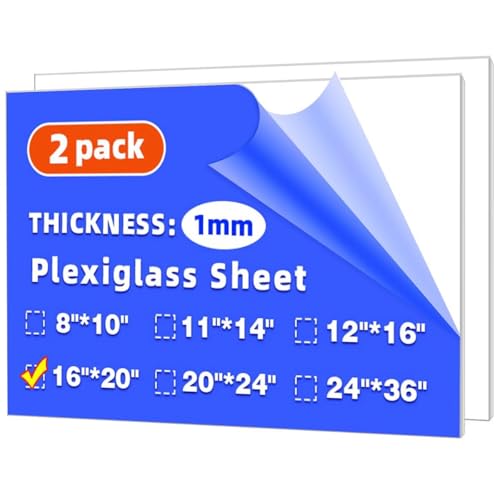 (2 Pack) 16' x 20' Plexiglass Sheets 1mm Thick, Clear...