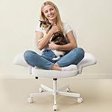 HUANUO Criss Cross Office Chair for Women, Cross Legged Desk Chair with Adjustable Armrests, Soft Corduroy Fabric for Small Spaces, Petite Home Office Computer Chair for Girls, White