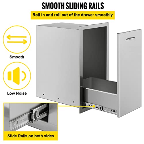 Mophorn Pull Out Trash Drawer 13.6Wx26Hx19.3D Inch Lower Sliding Rails Stainless Steel Roll Out Trash Bin Pull Out Tray Outdoor Kitchen Trash Drawer With Handle For Bbq Island Grill Station #TOP5