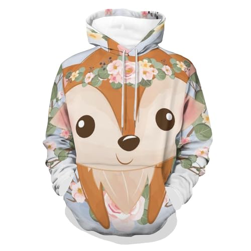 Hoodie renard fleuri UMENG pour homme et femme, sweat à capuche imprimé taille S