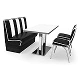 American Diner Sitzgruppe: Sitzbank Viber2 120cm + Diner Tisch + 2x Retro Stuhl