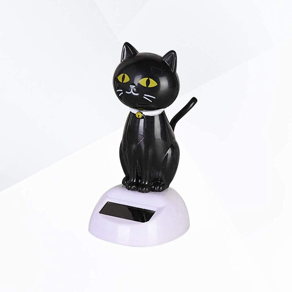 Solar Cat Bobble Sacudiendo La Cabeza Bailando Juguete Gato Estatuilla Estatua Coche Tablero Adornos Para La Decoración Del Vehículo Del Coche - Negro