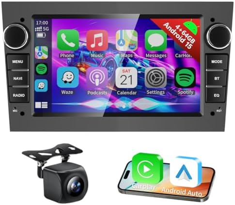 4G+64G Android 15 Car Radio for Opel Astra Corsa Vauxhall Meriva Zafira Vivaro with Wireless Carplay Android Auto, 7 Inch IPS Touch Screen Car Stereo With GPS WiFi FM RDS Radio Backup Camera