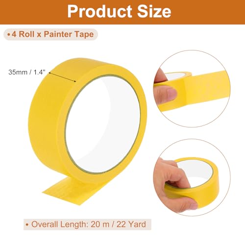 Image of PATIKIL Masking Tape 1.4 Inch Wide, 4 Roll 22 Yard Painters Tape Bulk No Residue Craft Tape for Wall Painting Labeling Car Painting Home DIY Flower Crafts Decoration, Yellow