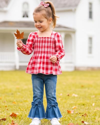 Image of Kucnuzki Toddler Kids Girl Clothes Long Sleeve Shirt Tops Baggy Jeans Cute Pants Set Baby Girl Outfit 2 Piece Clothing