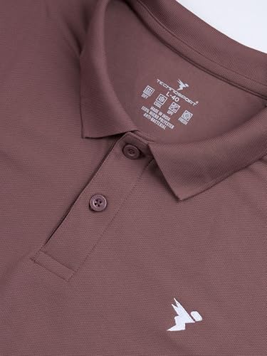 Image of TECHNOSPORT Mens Slim Fit Polyester Active Wear Collar Polo T-Shirt with Long Sleeves for Workout, Sports