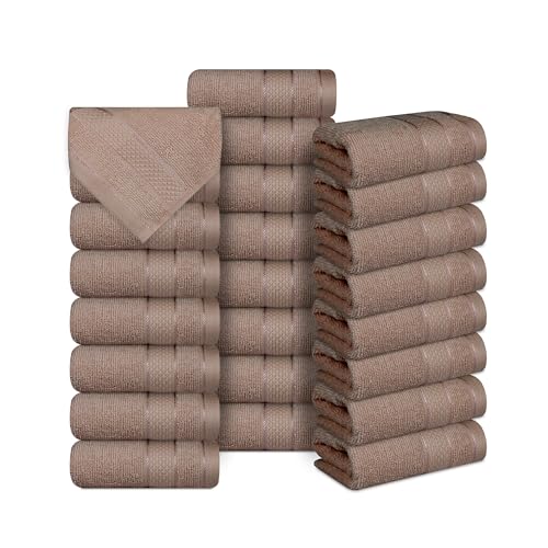 Casa Lino Brown Cotton Washcloths 24 Pack 12x12 Inch Face Towels Set | 100% Cotton Washcloths for Face & Body, Highly Absorbent Quick Dry Towels for Bathroom, Shower, Hotel, Spa, Gym & Home Use