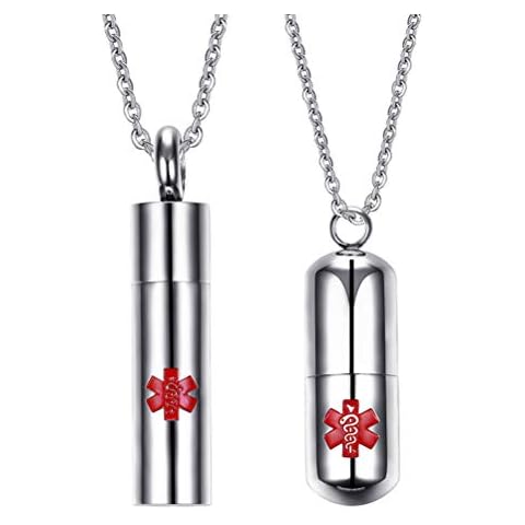 Flongo Medical Alert Necklace, Womens Mens Stainless Steel Medical Identification Alert Necklace, Free Engraving Pendant Necklace for Wedding Engagement Valentine Gift Cover