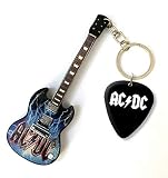Ein interessantes Geschenk Music Legends ACDC Blue Flame Gitarren-Keyring & Matching Plektrum D/S