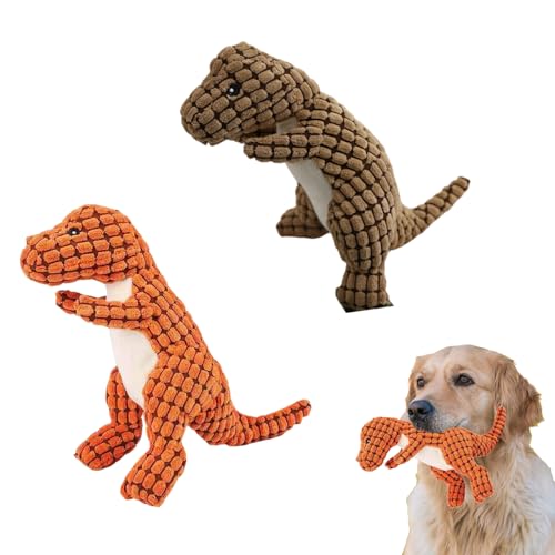 VARKAGE 2 Stück Hundespielzeug Unzerstörbar Robuster Dino Ausgestopftes Plüsch-Hundespielzeug Aggressive Kauer Unzerbrechliches Kauspielzeug für mittlere und große Hunde zum Spielen(braun, braun,30cm)