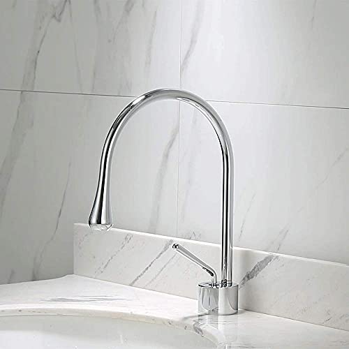Mitigeur d'évier de cuisine en laiton chromé blanc 48cm à double levier