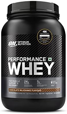 Optimum Nutrition (ON) Performance Whey Protein Powder, 24g Protein, 5g BCAA – 1Kg (Chocolate Milkshake), Whey Protein Blend with Whey Protein Isolate