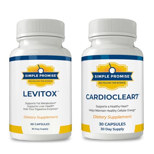 Simple Promise Heart & Liver Wellness Bundle – Supports Cardiovascular & Metabolic Health – CardioClear7 & Levitox for Heart Health, Liver Support, Circulation & Energy – 30 & 60 Capsules