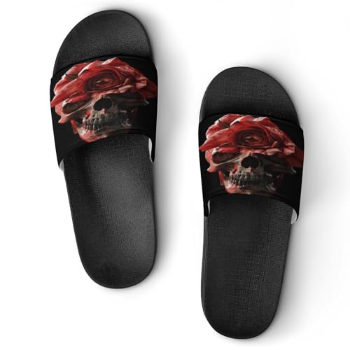 Pantoufles de bain pour hommes femmes anti-glisse | Confort doux avec motif crâne rigolo