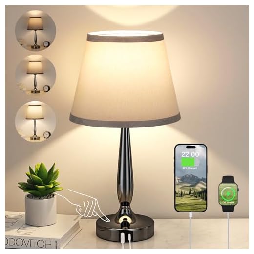 Kakanuo Touch Table Lamp for Bedroom, Small Bedside Lamp with USB C Charging Port, 3 Way Dimmable Touch Control Nightstand Lamp for Living Room and Office, LED Bulb Included