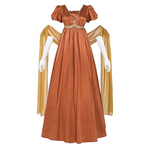 NSPSTT Orange Regency Dress for Women Empire Waist Ball Gown with Gloves,Size XXL