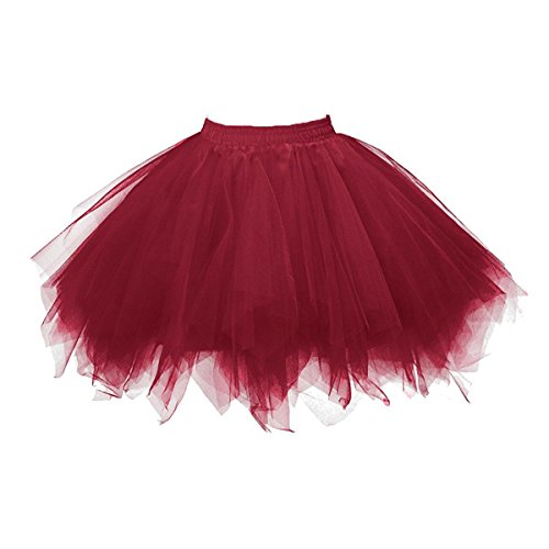 Honeystore Womens Short Vintage Ballet Bubble Puffy Tutu Petticoat Skirt Burgundy