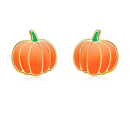 Pumpkin Earrings 925 Sterling Silver Gold Plated Pumpkin Stud Earring Halloween Party Jewelry Thanksgiving Gift Fall Earrings for Women
