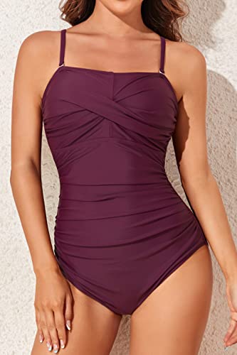Image of Smismivo Tummy Control Swimwear Strapless One Piece Swimsuit Ruched Bathing Suits for Women Slimming Bandeau Tube Top Bikini