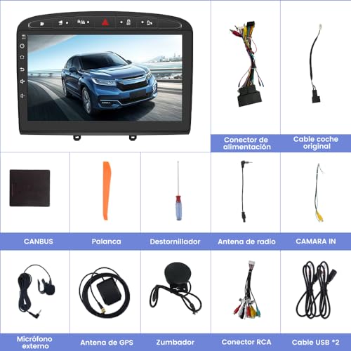 AWESAFE Android 12.0 [2GB+32GB] Radio Coche con Pantalla Táctil 9 Pulgadas para Peugeot 308/408 2007-2013, Autoradio con Carplay/WiFi/Bluetooth/GPS/FM, Admite Mandos Volante y Aparcamiento