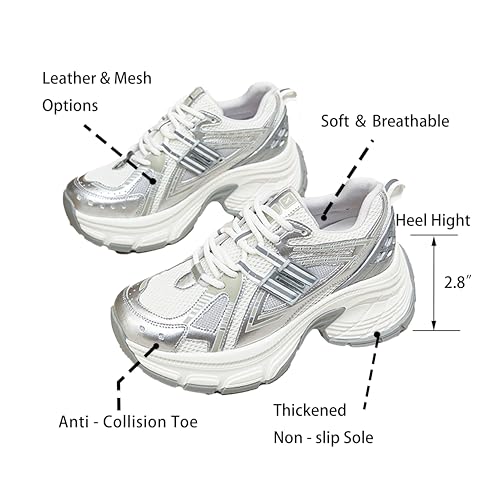 Women's Fashion Platform Trail Sneakers, Leather & Mesh Options, Soft & Breathable, Anti-Collision Toe, Multi-Material Paneling, Trendy Casual Outdoor Shoes4