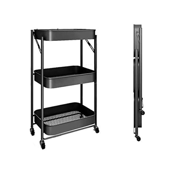 3 Tier Storage Trolley, Bathroom Storage, Rolling Tray, Kitchen Trolleys With Storage, Rolling Cart Metal Utility Cart (Color : Blue) Uesful (Ivory) (Black)