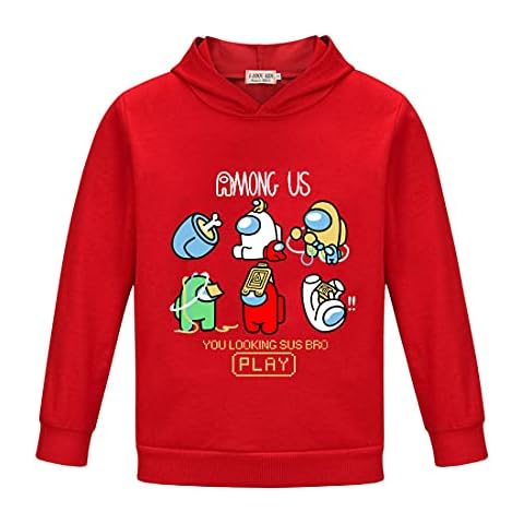 Teen Game Among Us Hoodie You Looking Sus Bro Play Fashion Kids Imposter Graphic Pullover Sweatshirt Boys Girls (red, 9-10 Years) Cover
