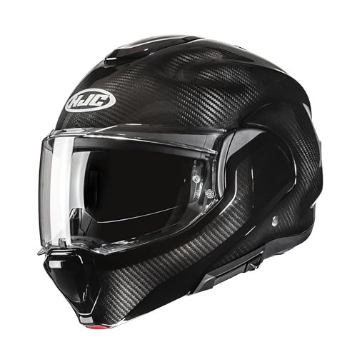 HJC F100 Carbon Black Modular 180° Flip Front Modular Dual Visor Full Face Motorbike Helmet Sport. ECE 22.06 Certified. Pinlock Included. (M) (57/58cm)