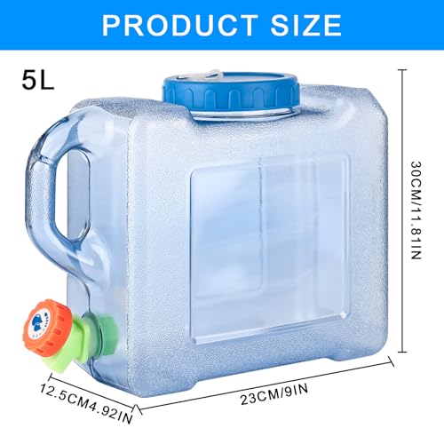 RUCUDIM 5L Camping Wasserkanister, Wasserbehälter mit Hahn,Kunststoff Wasserkanister,Tragbarer Trinkwasserkanister, Wassertank Camping mit Griffen, Wassertank für Wandern Camping Picknick Wohnwagen