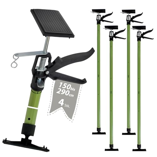 TRUTZHOLM 4 x Profi Einhandstütze Deckenstütze Montagestütze Teleskopstütze teleskopierbar 115 cm bis 290 cm bis 30 Kg Teleskopauszug und Klemm-/Schnellspannsystem 45 Grad neigbar