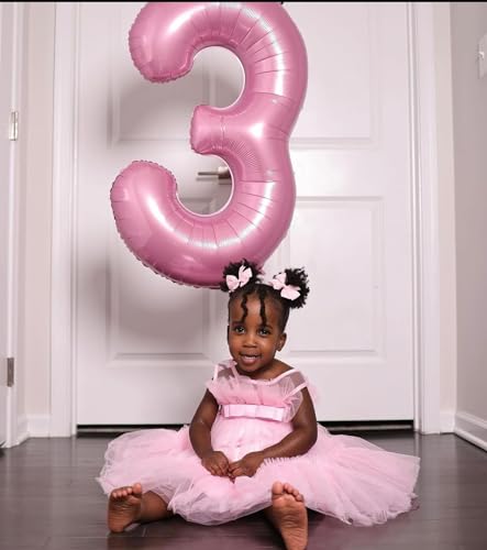 Image of Pearlescent Pink 3 Balloon, Number Balloons 40 Inch, 3rd Birthday Decorations Women Party Supplies for Party Decorations, Number 3 Balloon