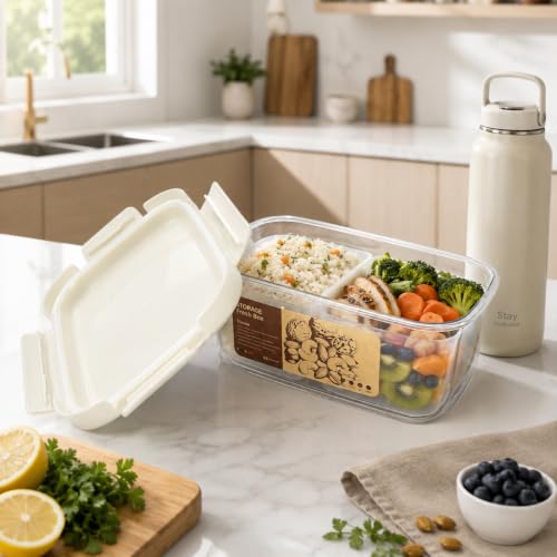 Image of Vasukie 2-Compartment Meal Prep Container with Airtight Locking Lid - with Removable Cups for Meal Prep, Fruits, Nuts & Side Dishes, BPA-Free Clear Plastic (700ML)