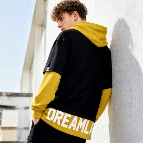 Mens Colorblock Hoodie Casual Patchwork Soft Cotton Pullover Letter Print japanese Hooded Sweatshirt with Design3