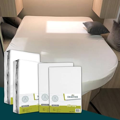 Dexitex - Drap Housse Lit Tout Fait pour Camping Car 4er Set- 2 Drap Housse + 2 Protège-Matelas - Caravane Matelas - Lit Caravane - Lit Camping Car - 100%...