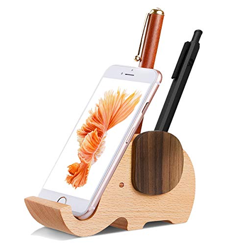 Future Wood Elephant Pen Holder Container With Phone Holder Desk Organizer (Wooden)