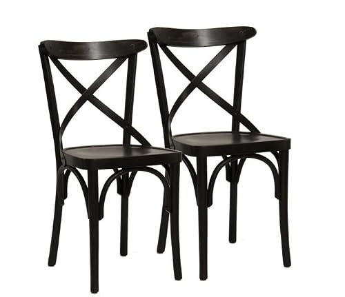 METRO Professional Chaise Bistrot en Hêtre, Dossier Croisé, Finition Wengé, 85 x 46 x 47 cm, Lot de 2