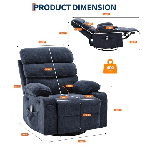 Image of 360 Swivel Rocking Recliner Chair, Upholstered Linen Glider Nursery Chair with Side Pockets, Comfortable Lazy Recliner Single Sofa for Living Room & Small Spaces,Blue