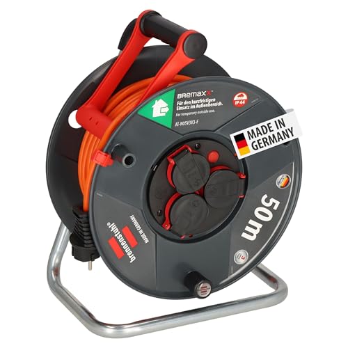 Brennenstuhl Garant V2 IP44 Kabeltrommel 50m Outdoor (Made in Germany, 3 Schutzkontakt-Steckdosen, Überhitzungsschutz, kurzfristiger Einsatz im Außenbereich)
