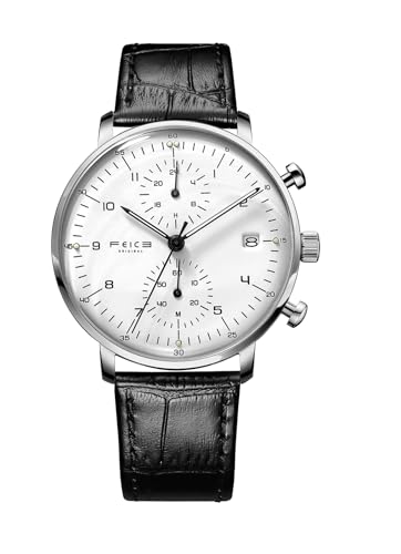 Image of FEICE Men's Watches Ultra Thin Analog Quartz Watch Stainless Steel Luminous Dual Time Casual Watches for Men with Leather Bands Calendar -FS021