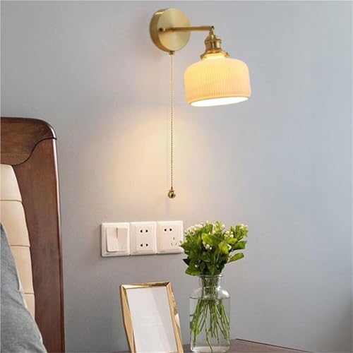 Aplique de pared de cerámica acanalada con interruptor de cordón estilo retro para dormitorio 3