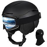 JQF Gear Ski Helmet Snowboard Helmet for Adults Men Women, Adjustable Snow Helmet X13 with Goggles for Snow Sports (Matte Black-ski Goggles(Ski mask), Small)