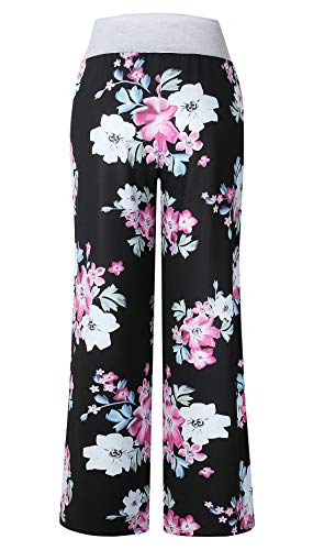 Image of Elsofer Women's Comfy Lounge Pants Soft Floral Pajama Pants Loose Drawstring Wide Leg Palazzo Pants for Sleep, Casual Wear