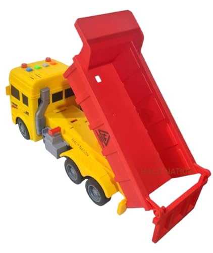 Image of HALO NATION Remote Control Dump Truck - 4 Channel RC Engineering Vehicle With Light & Sound for Kids, Big Size Dumper Red Yellow