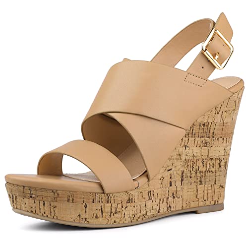 Allegra K Allegra K Women's Wood Decoration Strappy Platform Wedge Brown Sandals 8 M US