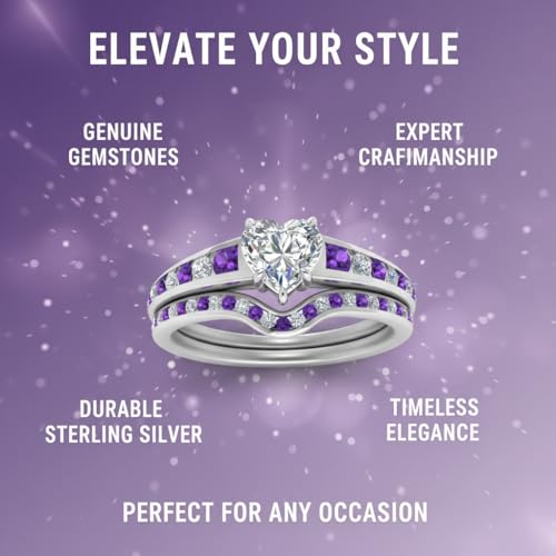 Image of Choose Your Gemstone Graduated Channel Setting Diamond CZ Wedding Sterling Silver Heart Shape Wedding Engagement Birthstone Stackable Ring Size US 4 to 12