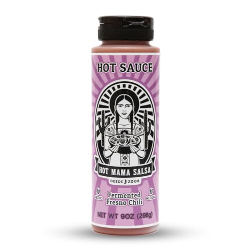 Hot Mama Salsa Fermented Fresno Chili – A Chili Hot Sauce with Natural Ingredient Rich in Antioxidants, Low Calorie, No Preservatives, Additives, or GMOs – Perfect for Tacos, Eggs, and More – 9 fl oz
