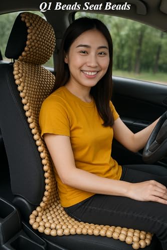 Image of Q1 Beads XXLBeige Wooden Car Beaded Seat Cover Cushion Suitable for All The Cars & SUVs, Office Chair, Home Chair (Universal Fit, 1 Pack)