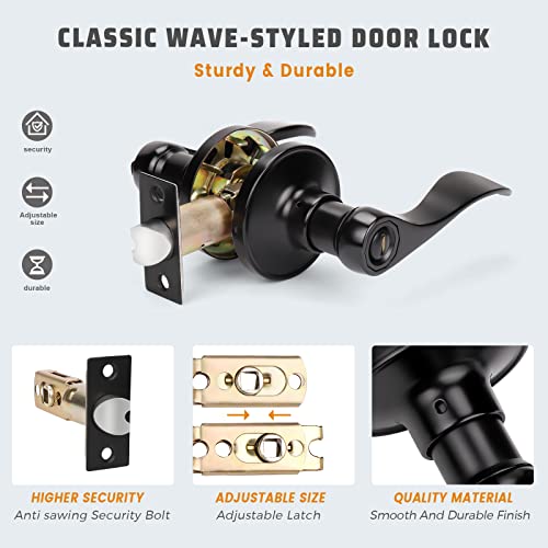 KNOBWELL 10 Pack Matte Black Door Handle Privacy Lever Door Handle Interior Door Knobs Round Black Bedroom Door Knob with Lever, Reversible for Right/Left - Thumbnail 5