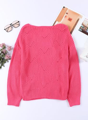 Image of Dokotoo Womens Sweaters 2026 Crewneck Cute Elegant Soft Long Sleeve Hollow Cable Knit Pullover Tops