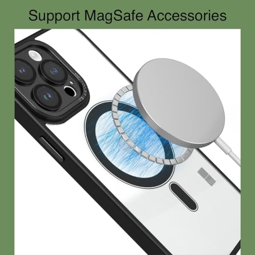 Image of MagIT Vision Case for iPhone 14 / iPhone 13 (6.1-inch) with Clear PC Back, Liquid TPU Full Body Frame, MagSafe Wireless Charging Compatible, Colored Aluminium Buttons (Clear)